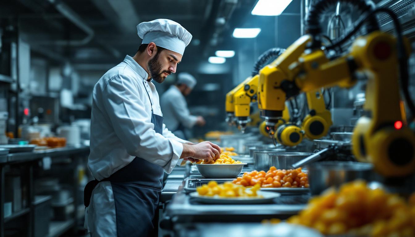 A photograph of a chef in a commercial kitchen carefully monitoring the cooling process of potentially hazardous food