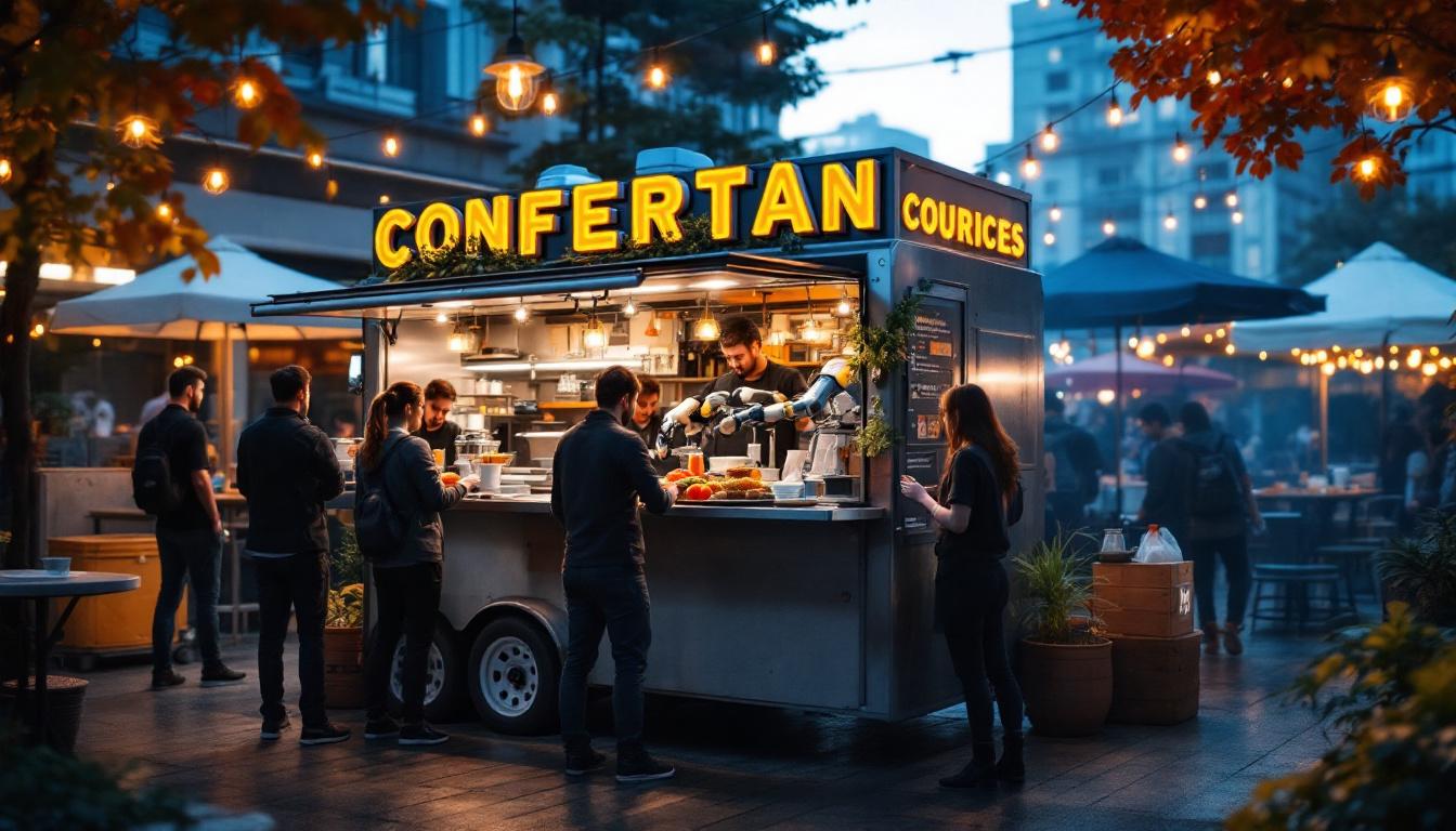 A photograph of capture a photograph of a vibrant concession trailer bustling with activity