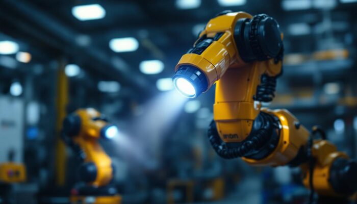 A photograph of a smartphone with its flashlight activated