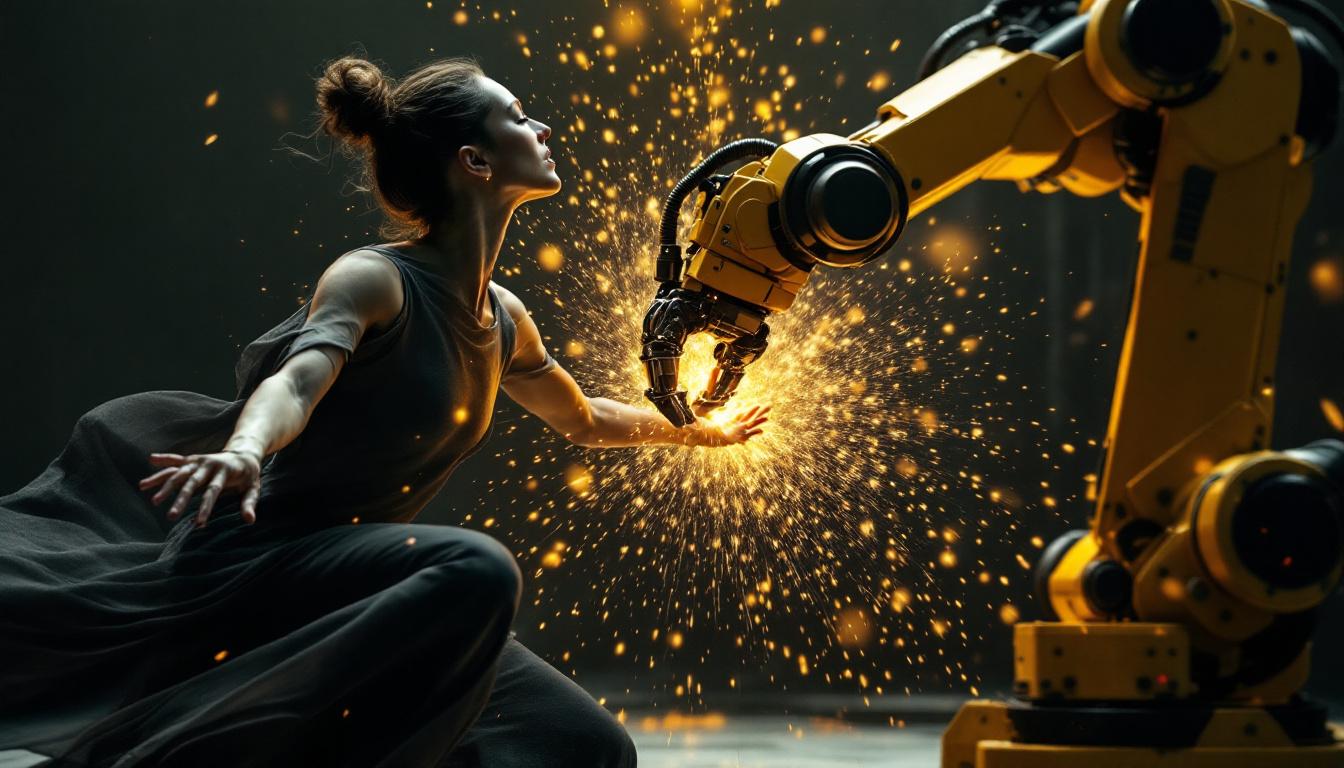 A photograph of a dynamic dance performance that showcases fluid movement and energy