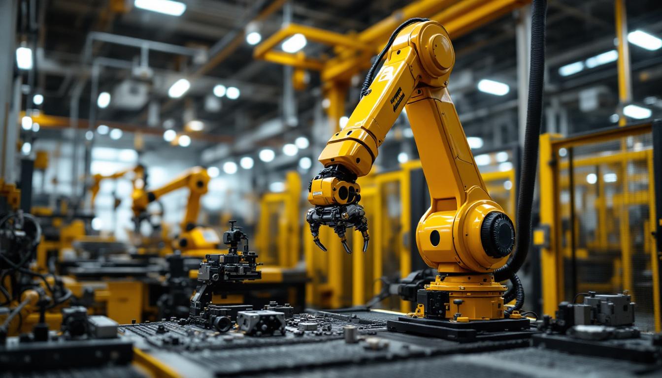 A photograph of a dynamic industrial setting featuring a waltham robotic arm in action