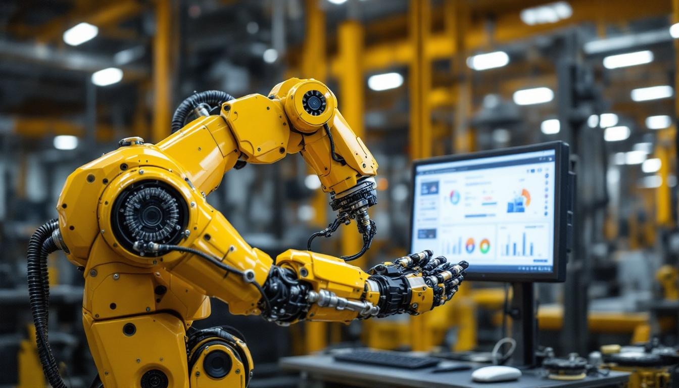 A photograph of a dynamic industrial robot in action