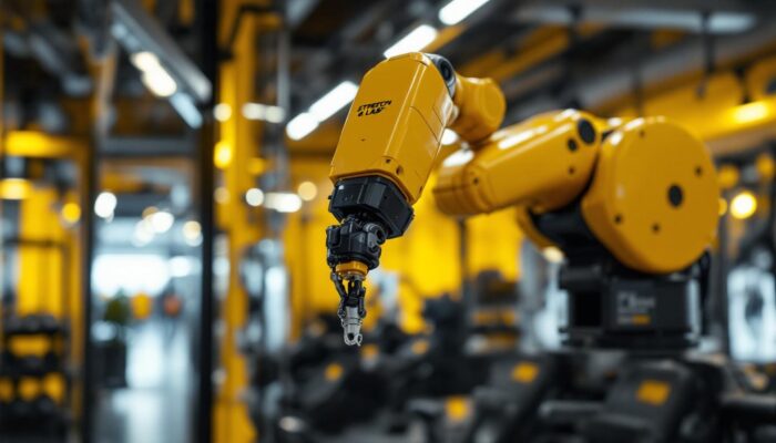 A photograph of a sleek industrial robotic arm in action at stretch lab mountain view