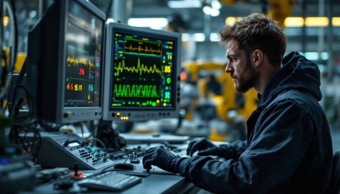 A photograph of a heart monitor technician at work