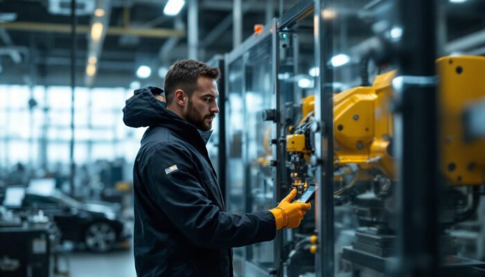 A photograph of a process engineer in a modern industrial setting