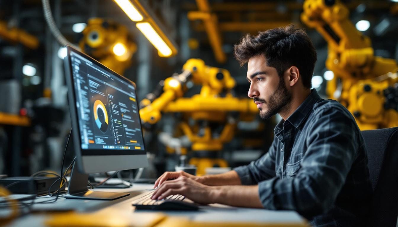 A photograph of a skilled software engineer working at a computer
