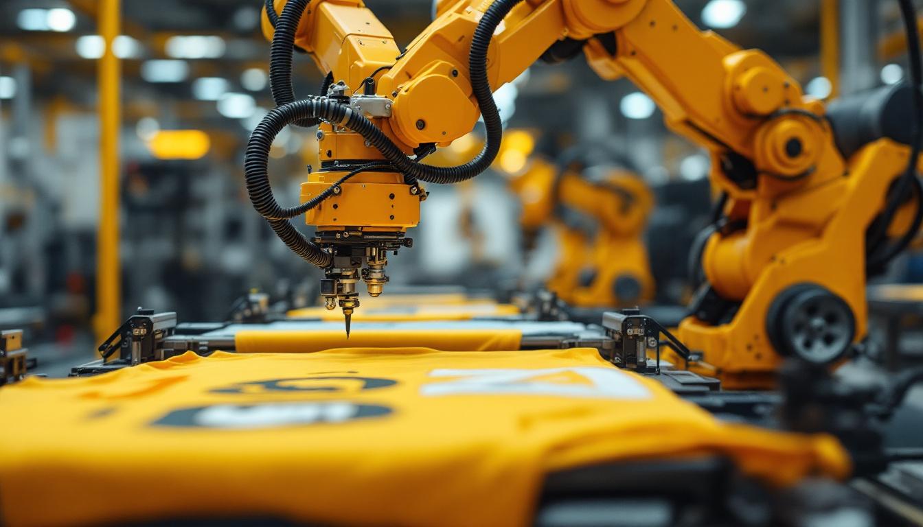 A photograph of a dynamic industrial robotic arm in action
