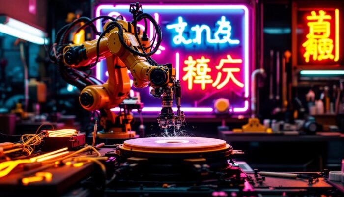 A photograph of capture a photograph of an industrial robotic arm in action