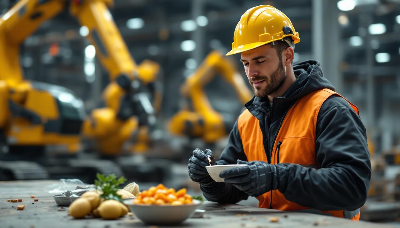 A photograph of a construction worker enjoying a nutritious lunch break on-site