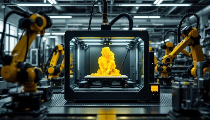 A photograph of a sleek industrial 3d printer in action