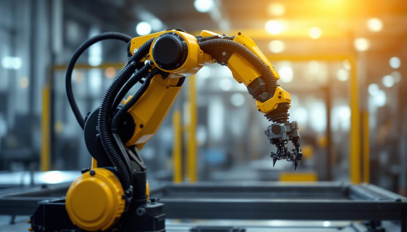A photograph of a sleek industrial robotic arm in action