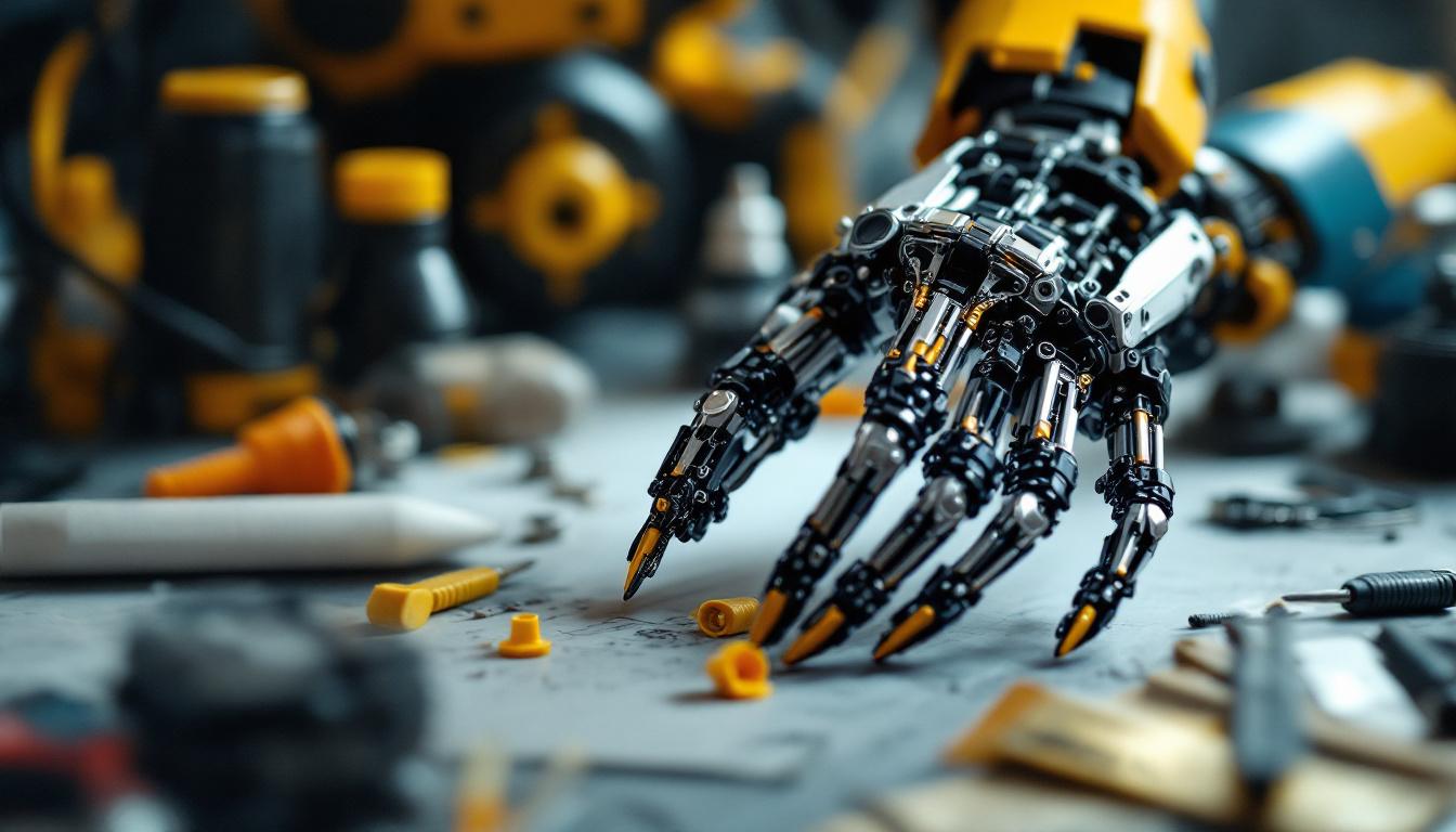 A photograph of a detailed close-up of a diy robotic hand in action