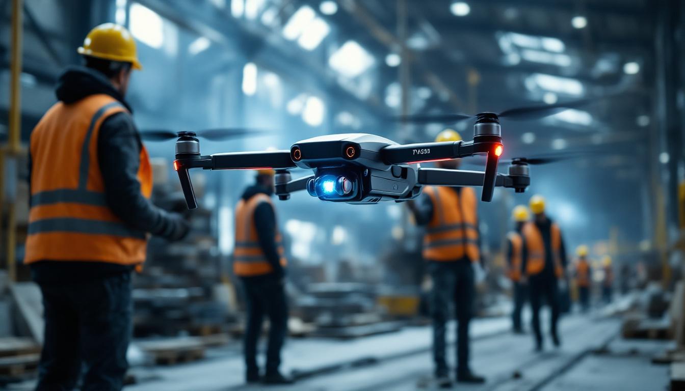 A photograph of a sleek industrial drone in action