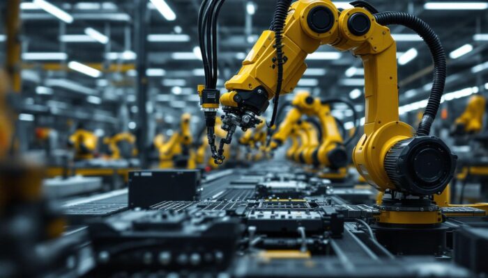 A photograph of a modern industrial robotics facility in waltham