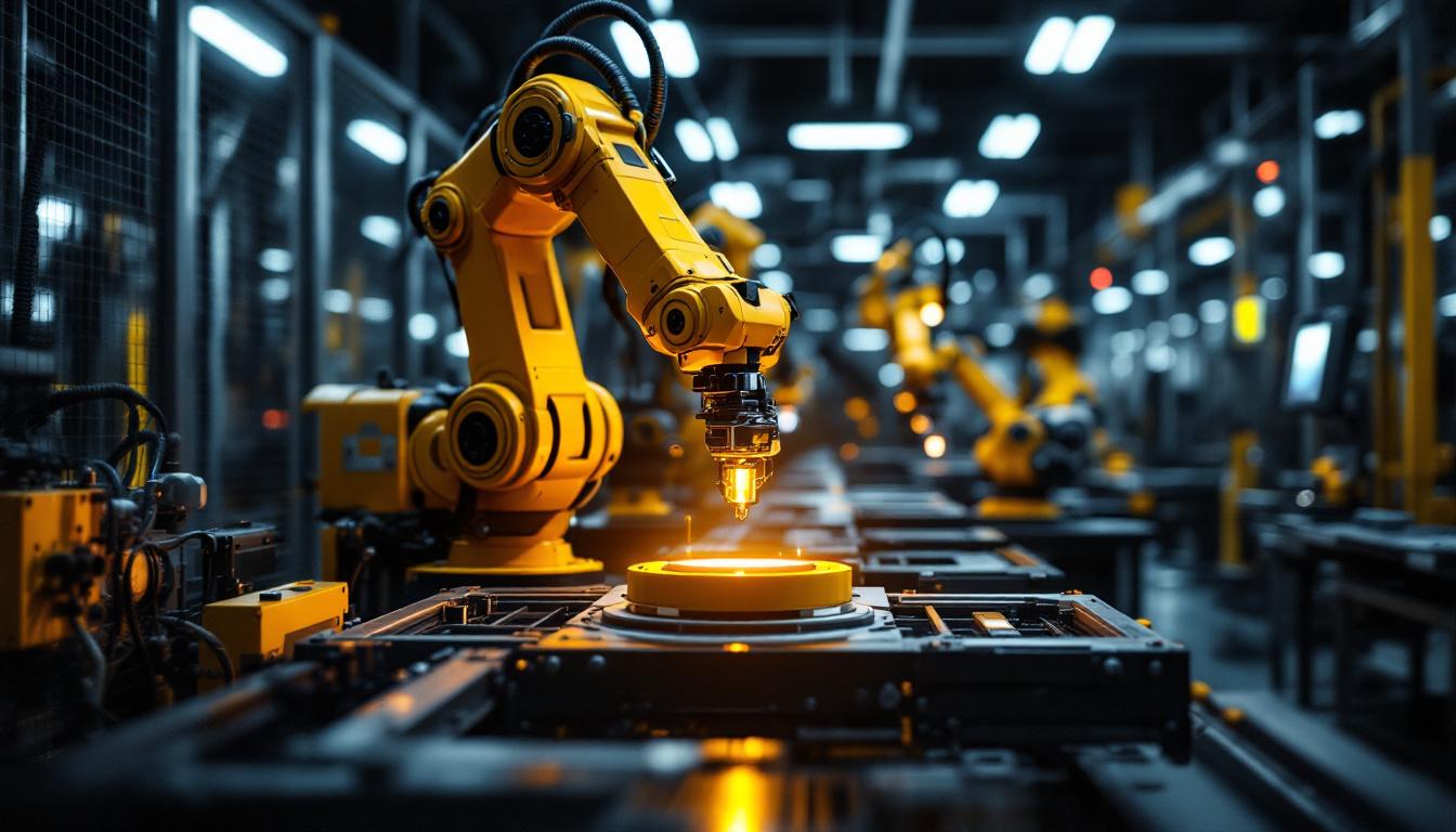 A photograph of capture a photograph of an industrial robotic arm in action