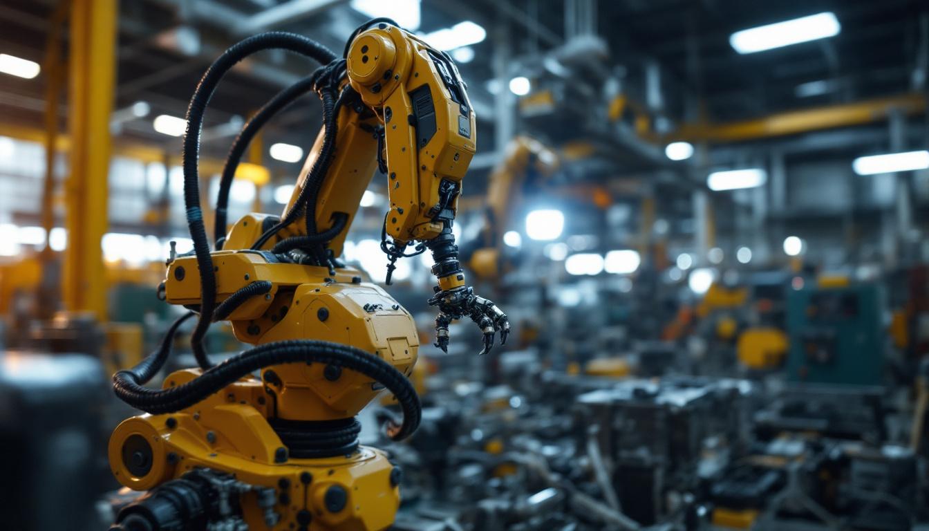 A photograph of an industrial robot in action within a boston manufacturing facility