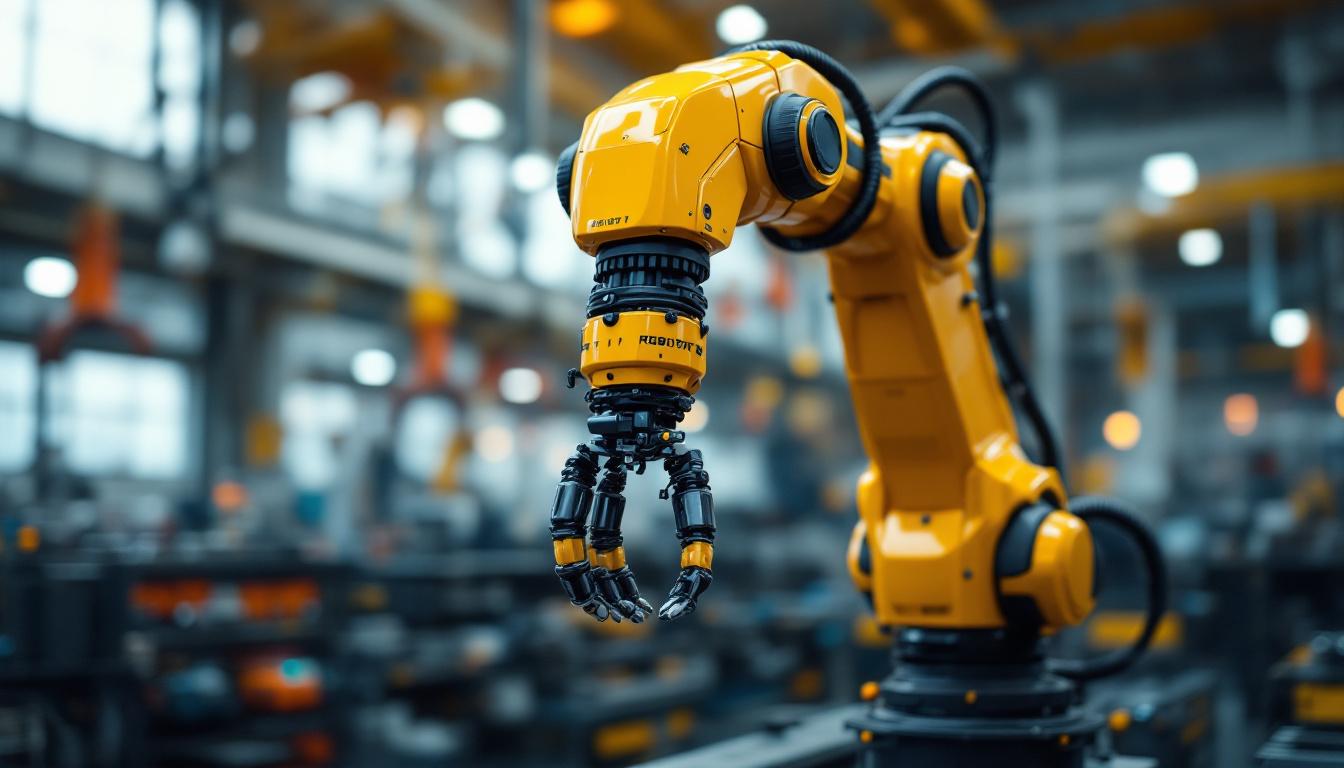 A photograph of a sleek industrial robotic arm in action