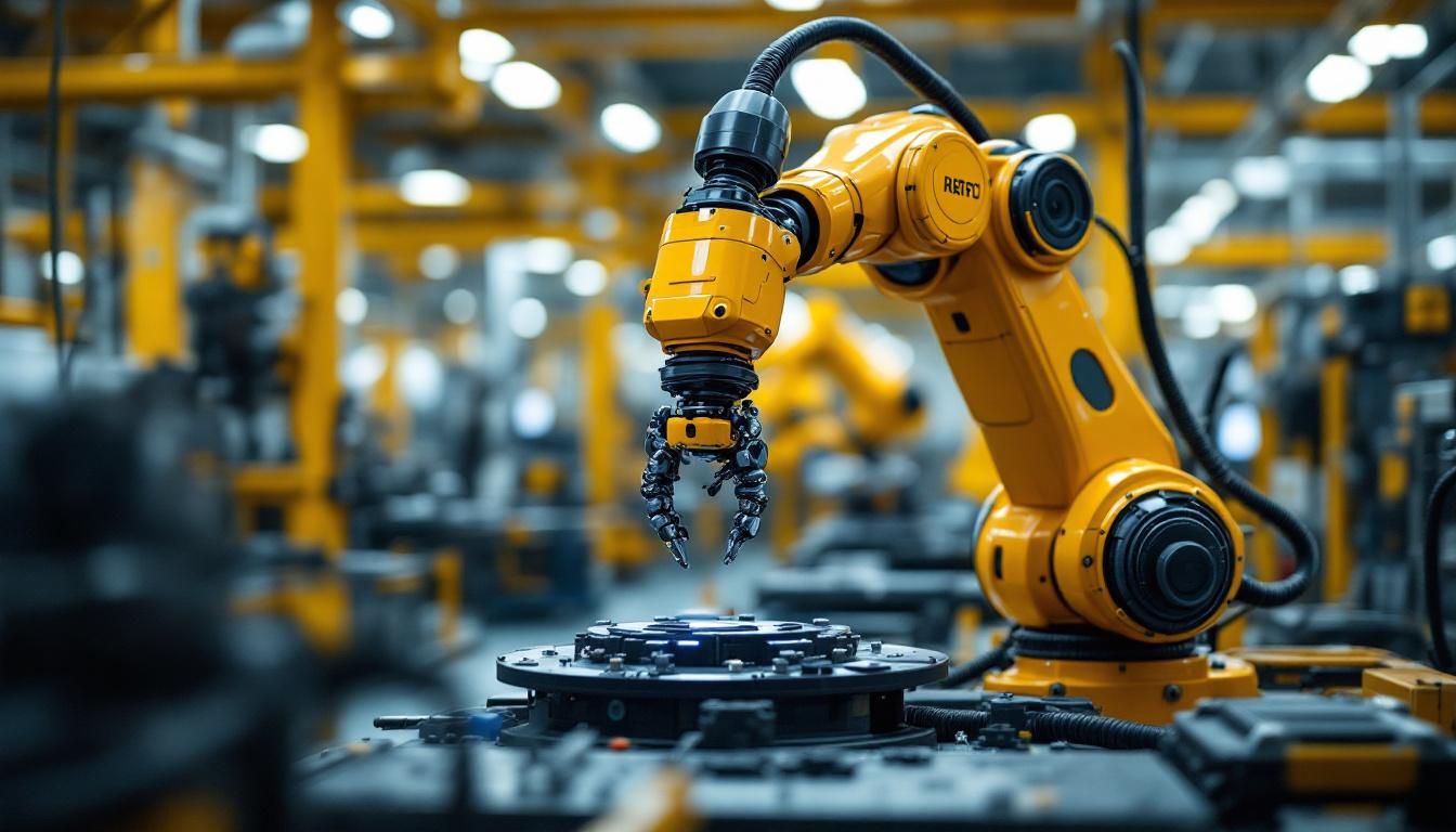 A photograph of a sleek industrial robotic arm in action