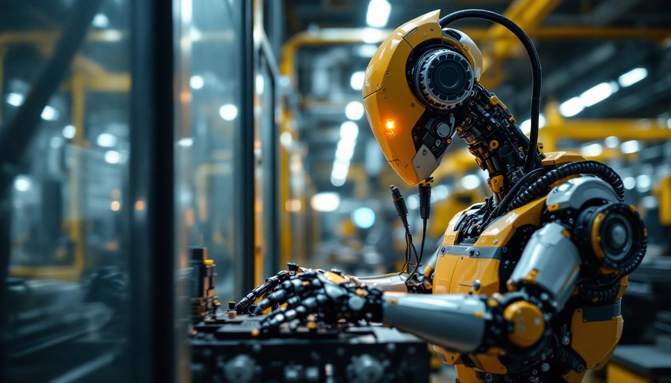 A photograph of a modern industrial robot in action within a manufacturing environment