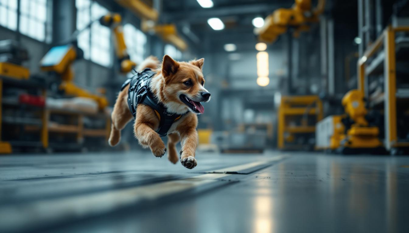 A photograph of a dynamic scene featuring a dog skillfully navigating an agility course