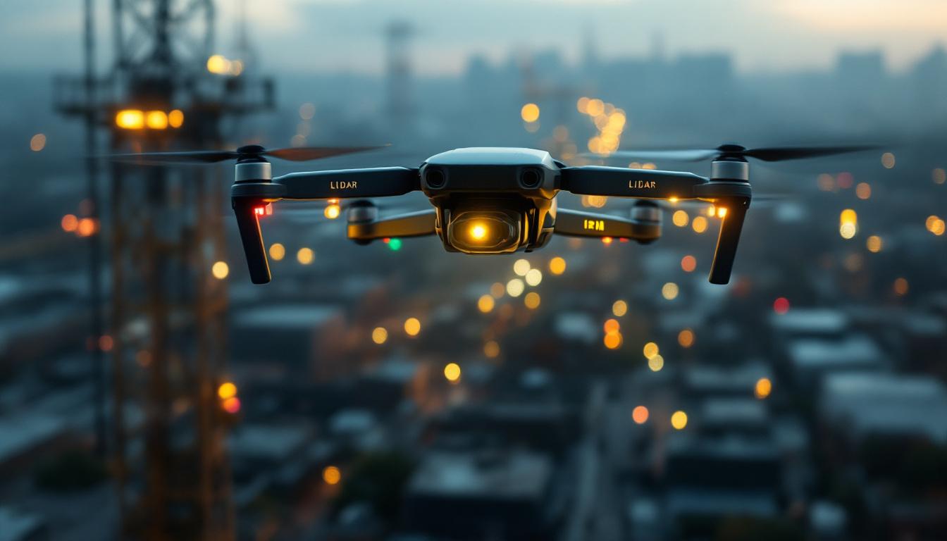 A photograph of a lidar-equipped drone in action
