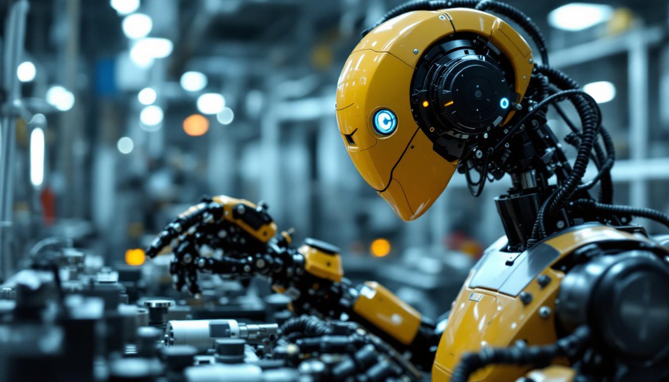 A photograph of a dynamic industrial robot in action within a manufacturing environment