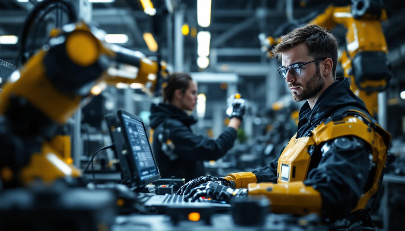 A photograph of a skilled technician programming or operating an industrial robot in a modern lab setting at the zurich institute of technology