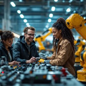 A photograph of a dynamic industrial robotics setting