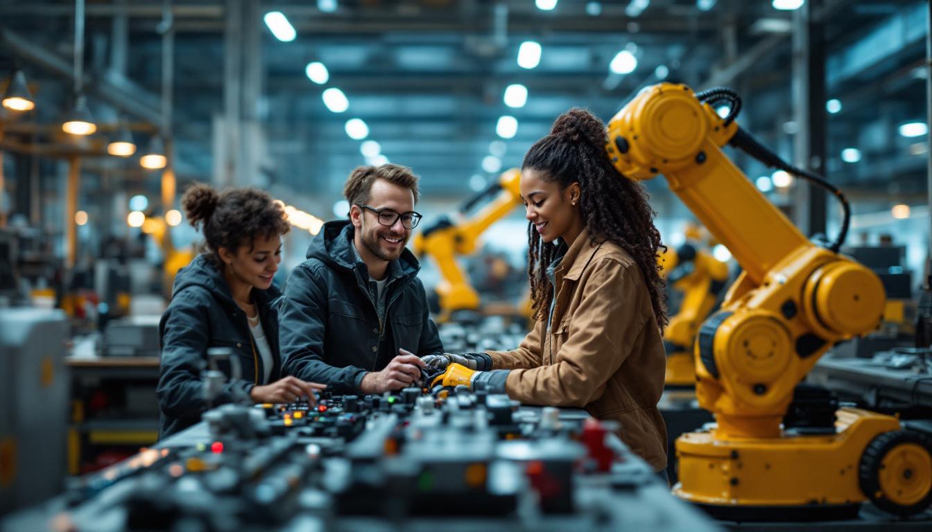 A photograph of a dynamic industrial robotics setting