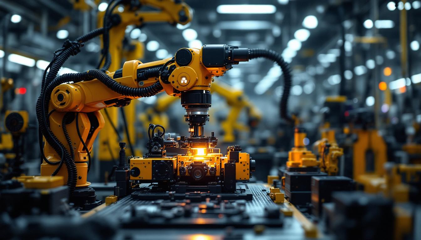 A photograph of a sleek industrial robotic arm in action