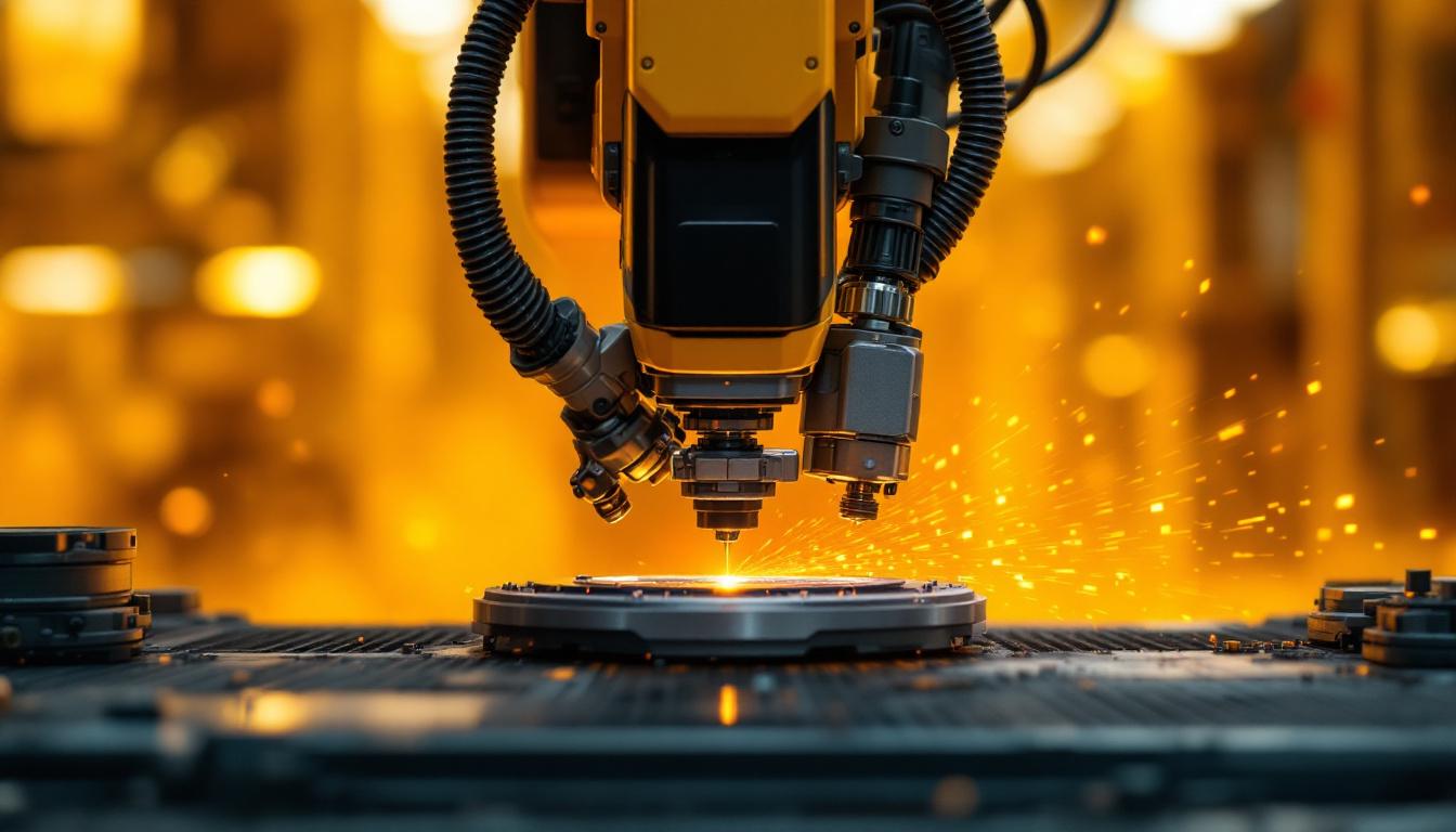 A photograph of a sleek industrial robot in action