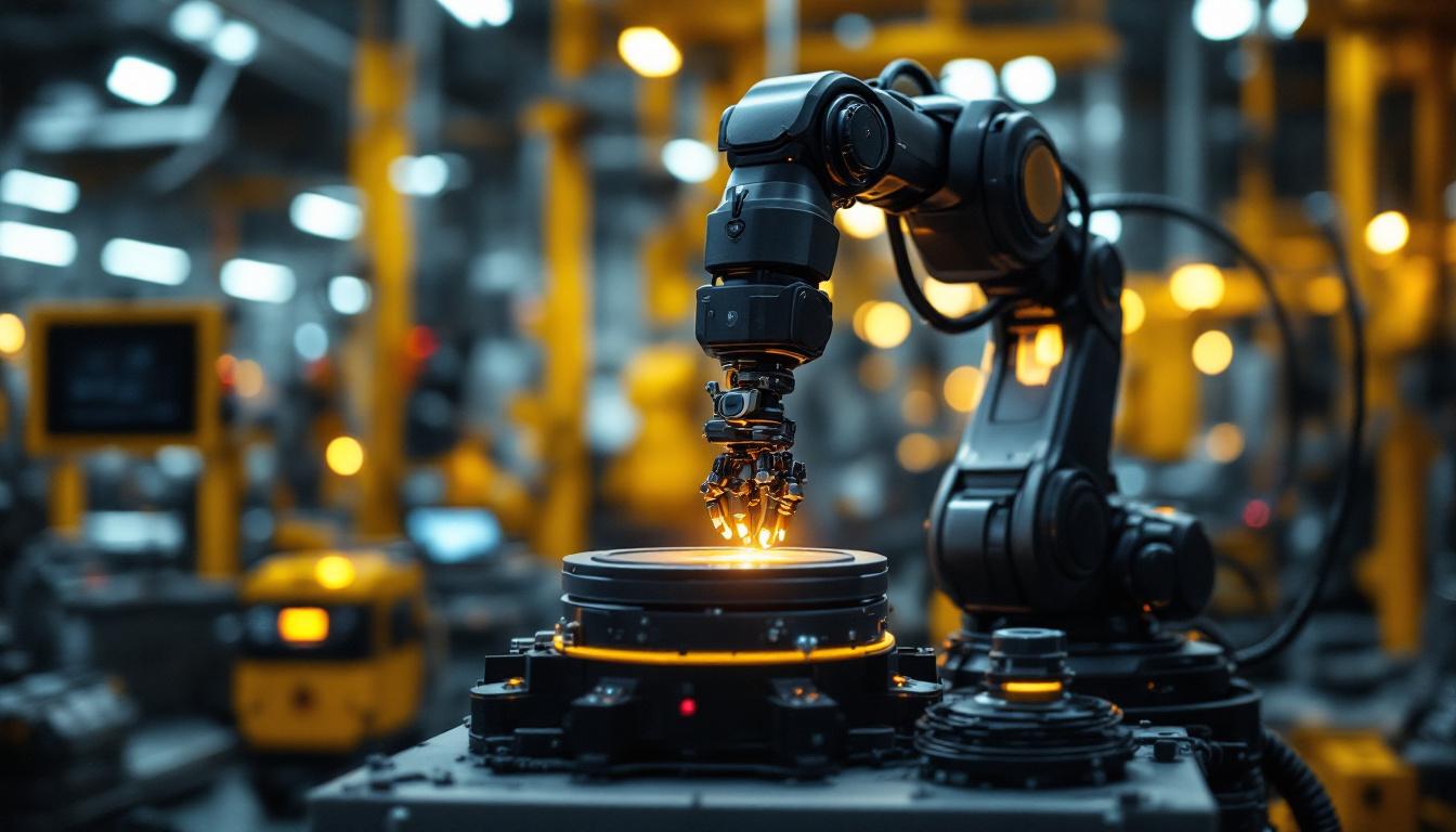 A photograph of a sleek industrial robotic arm in action