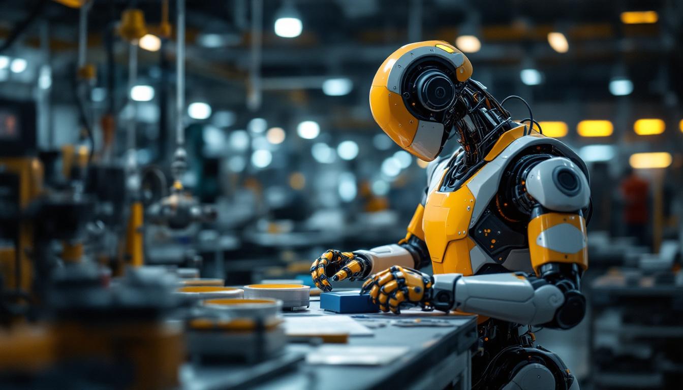 A photograph of a modern industrial robot in action within a manufacturing facility