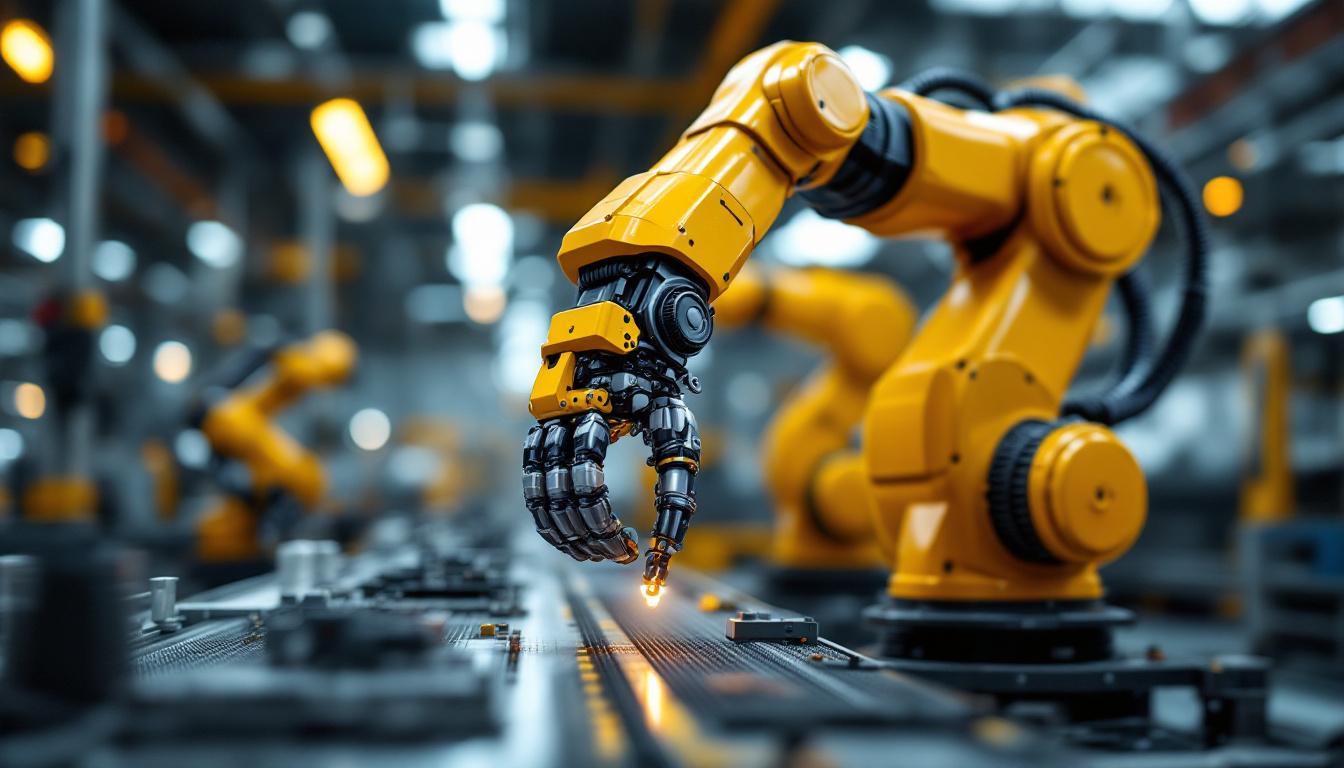 A photograph of a sleek industrial robotic arm in action