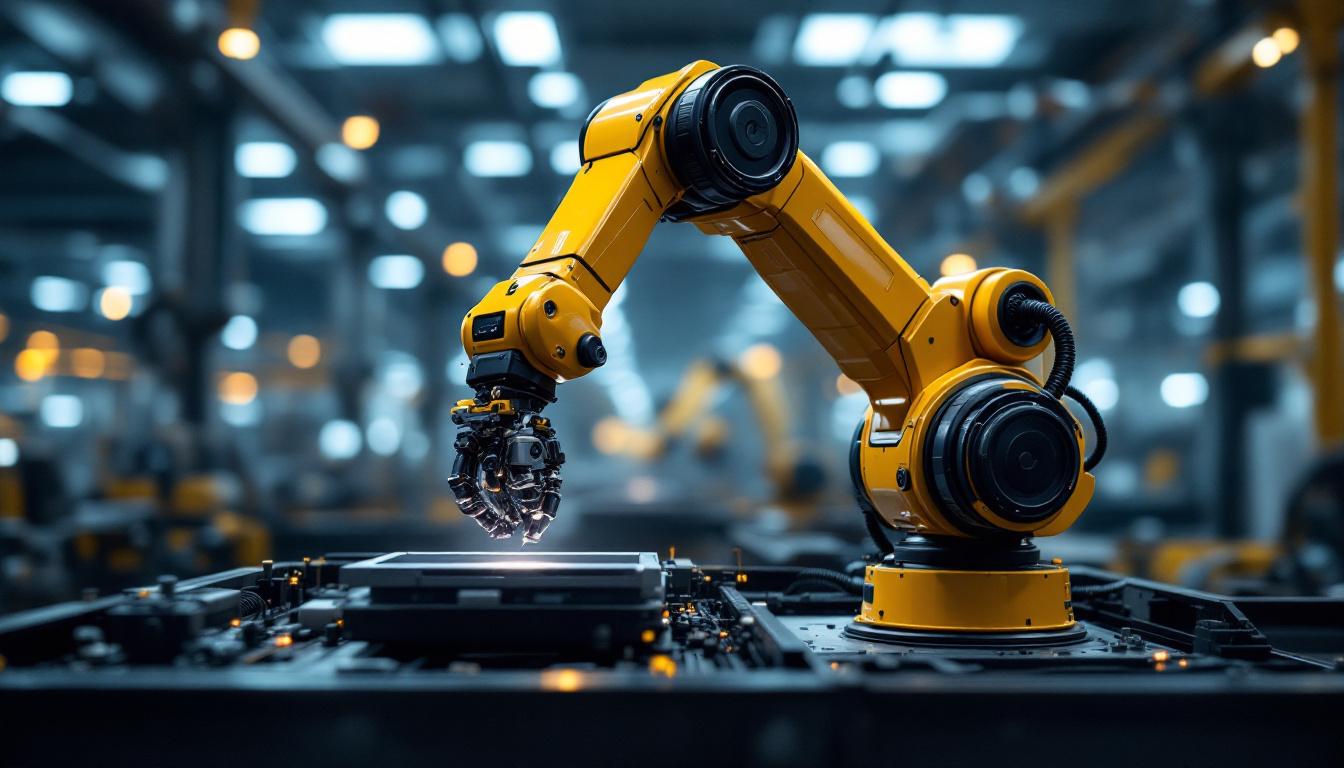 A photograph of a sleek industrial robotic arm in action