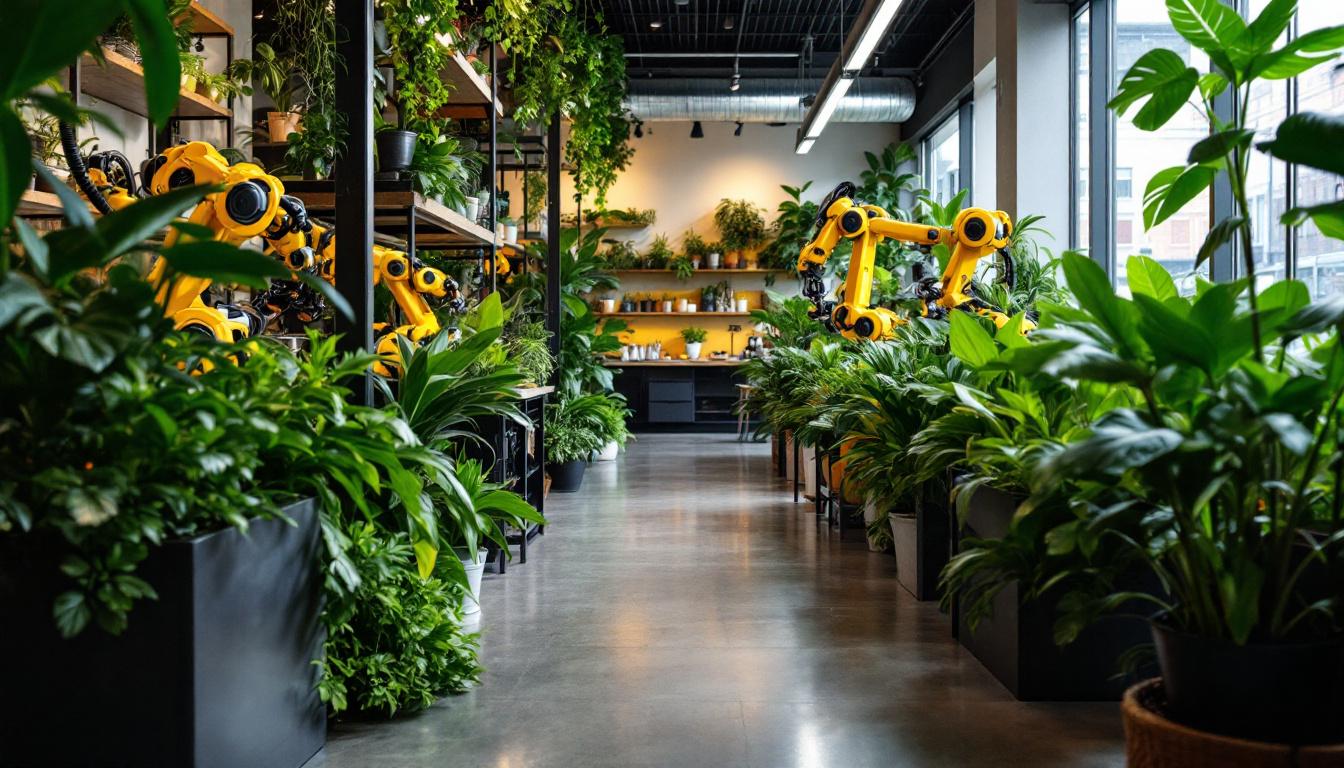 A photograph of a vibrant plant shop in boston