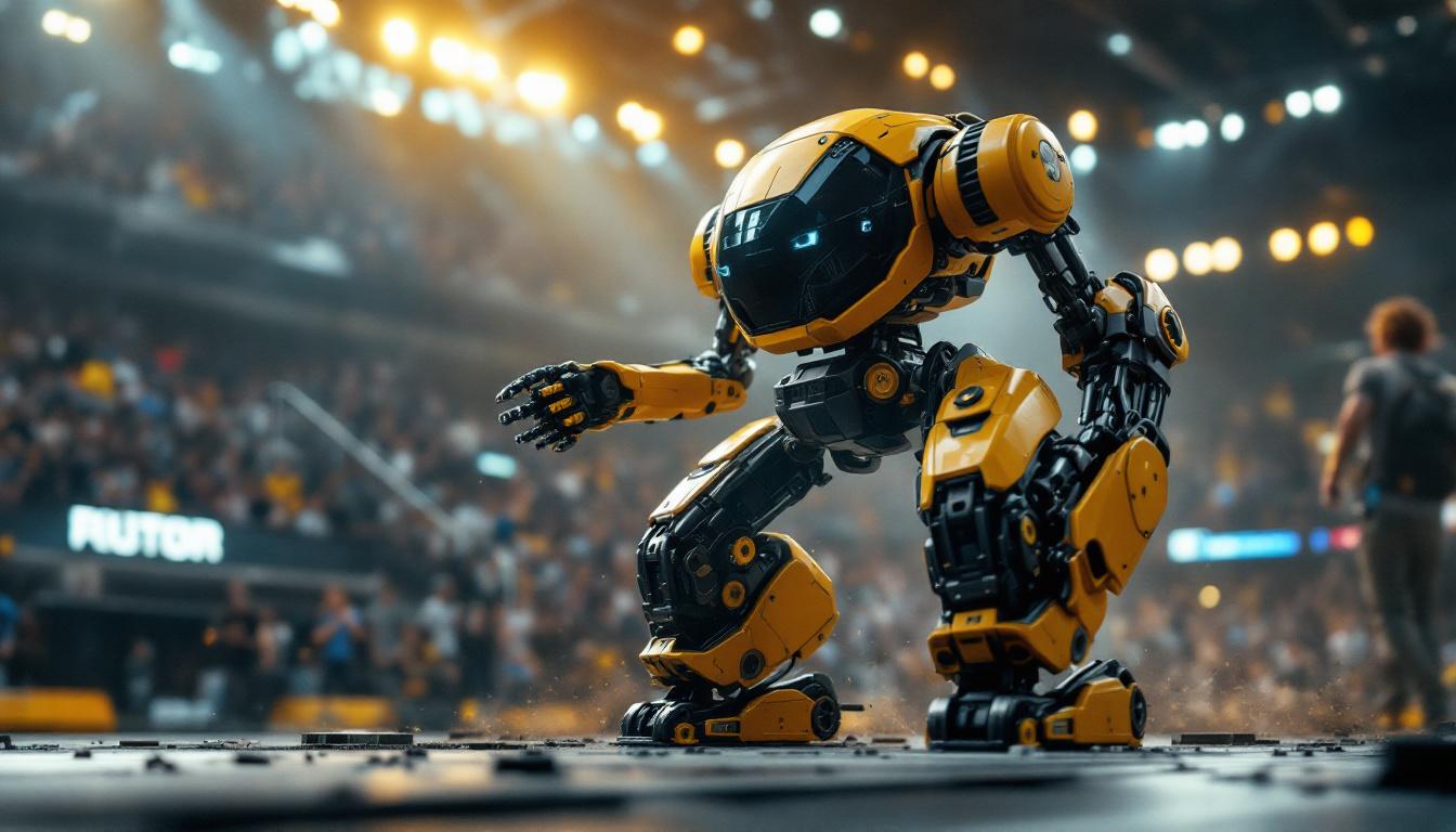 A photograph of a dynamic scene featuring a battlebot in action