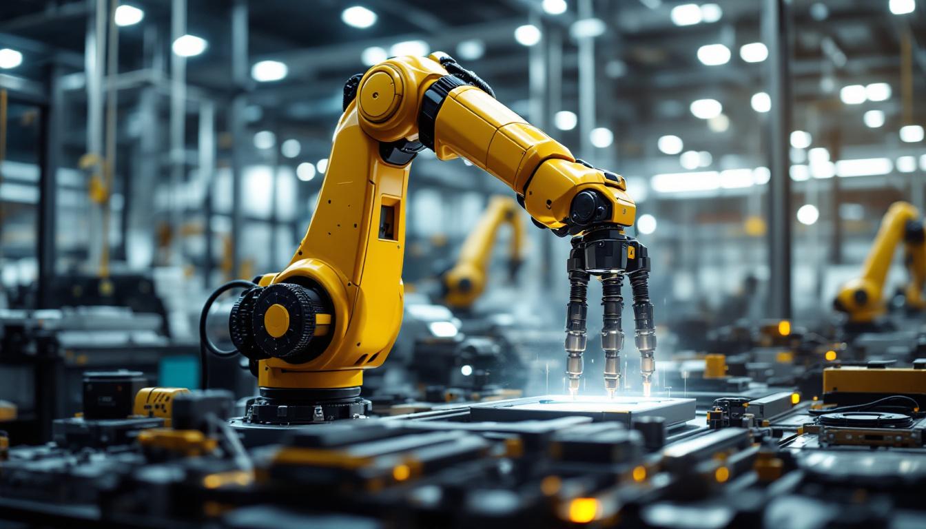 A photograph of a sleek industrial robotic arm in action