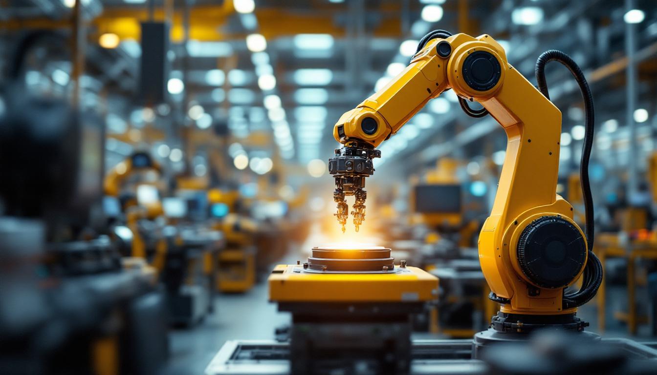 A photograph of a sleek industrial robotic arm in action