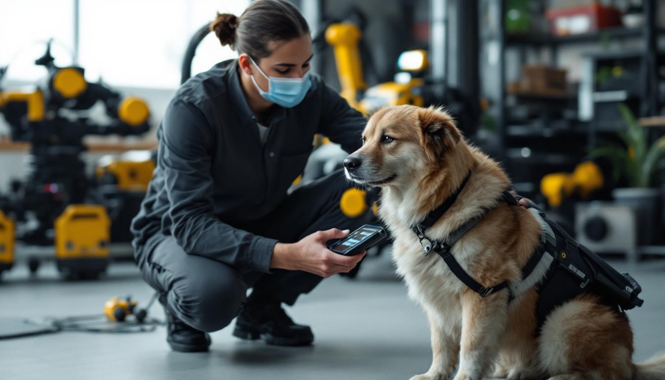 A photograph of a skilled dog trainer working with a well-behaved dog in a training session