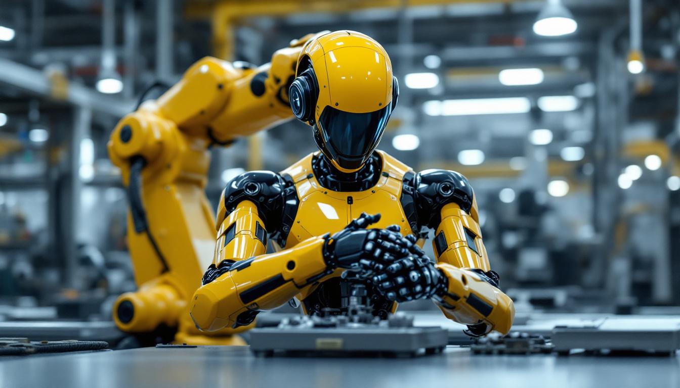 A photograph of a modern industrial robot in action within a manufacturing setting