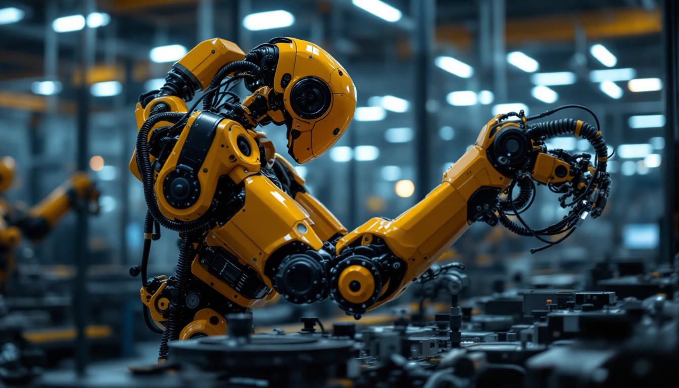 A photograph of a modern industrial robot in action within a manufacturing environment
