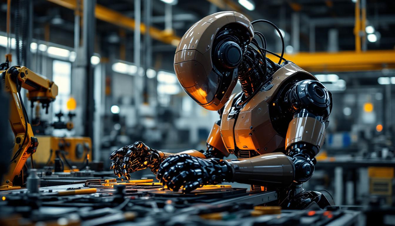 A photograph of a sleek industrial robot in action