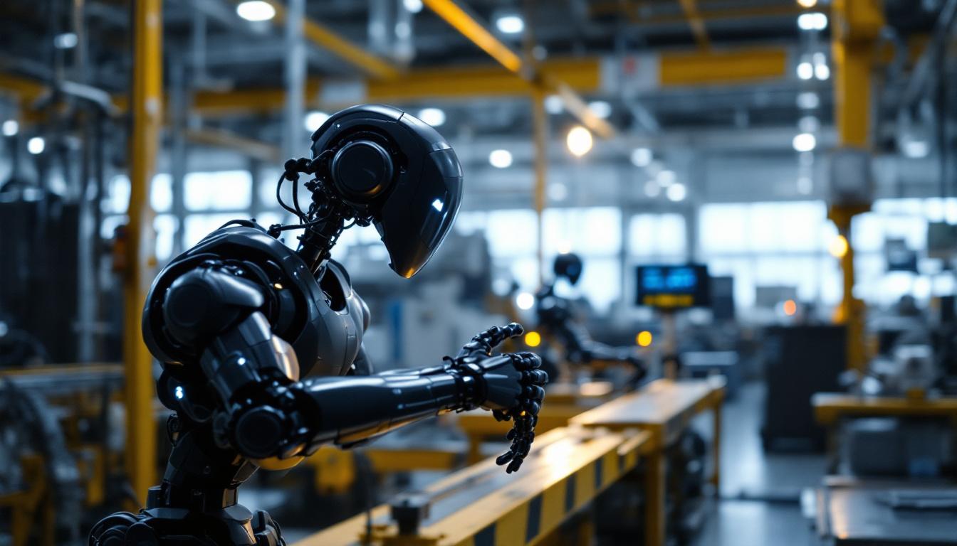 A photograph of a sleek bolt camera robot in action within an industrial setting