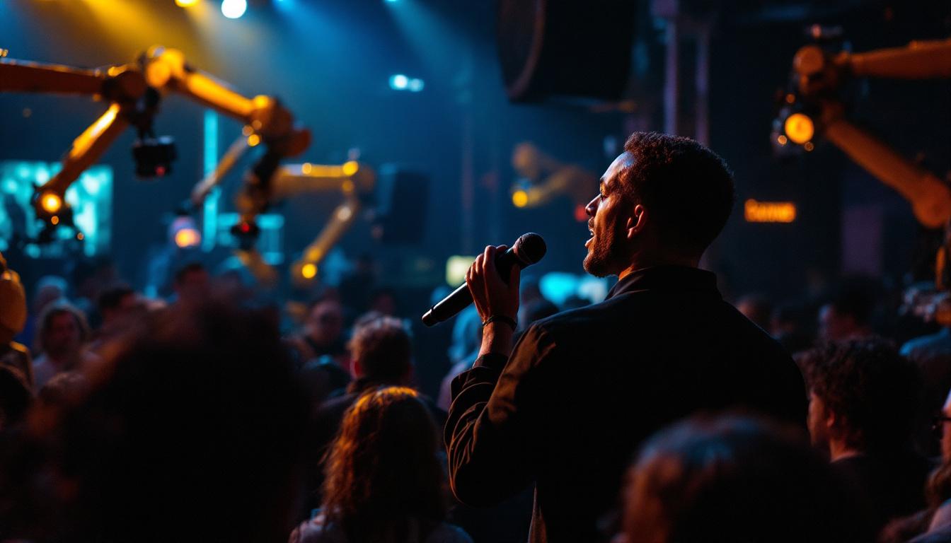A photograph of a lively open mic event in chicago