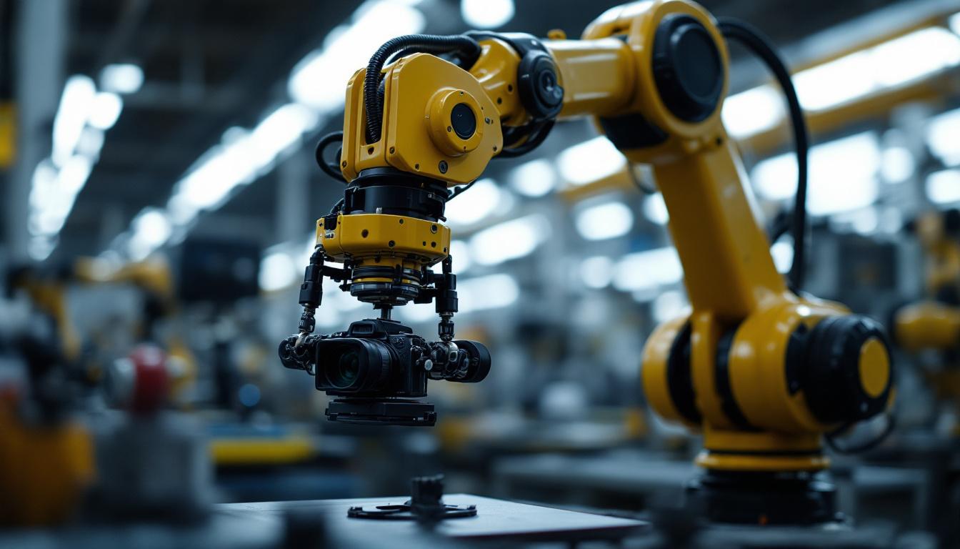 A photograph of capture a photograph of an industrial robotic arm in action