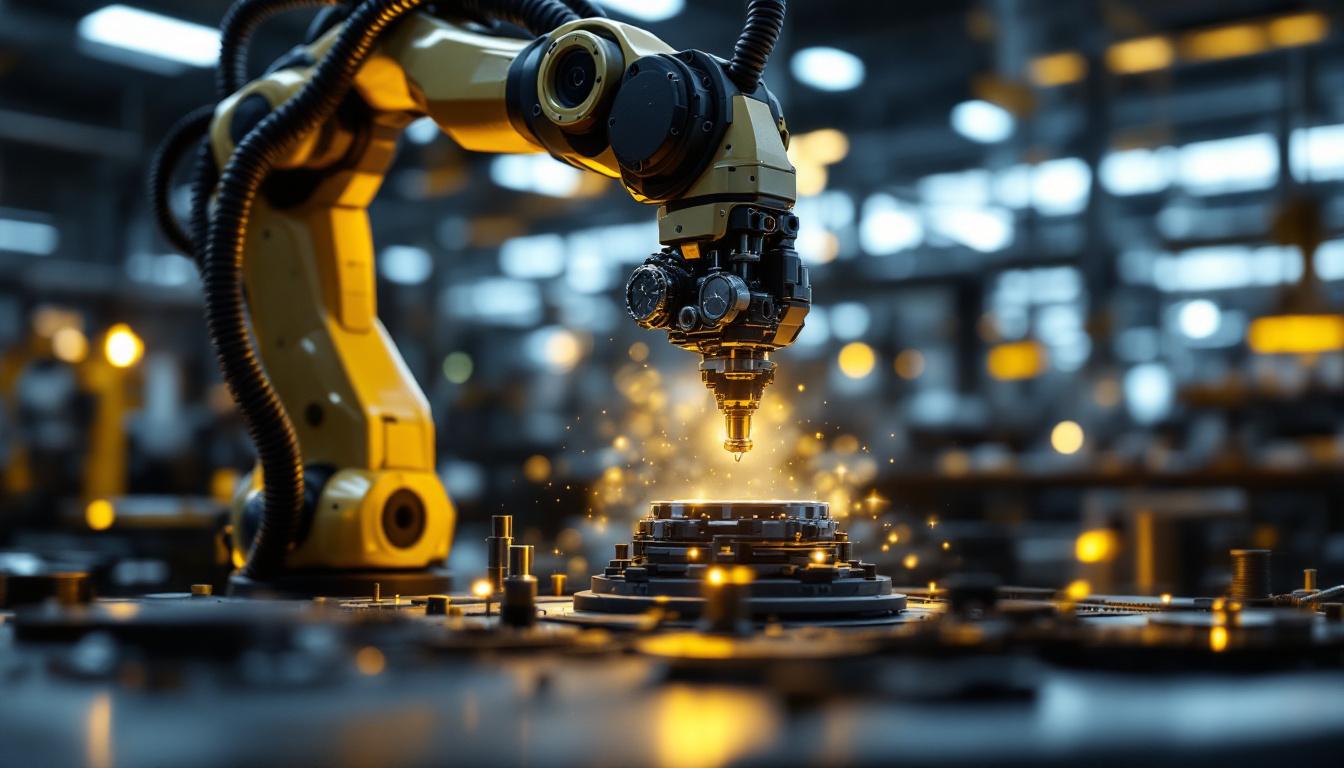 A photograph of a sleek industrial robotic arm in action