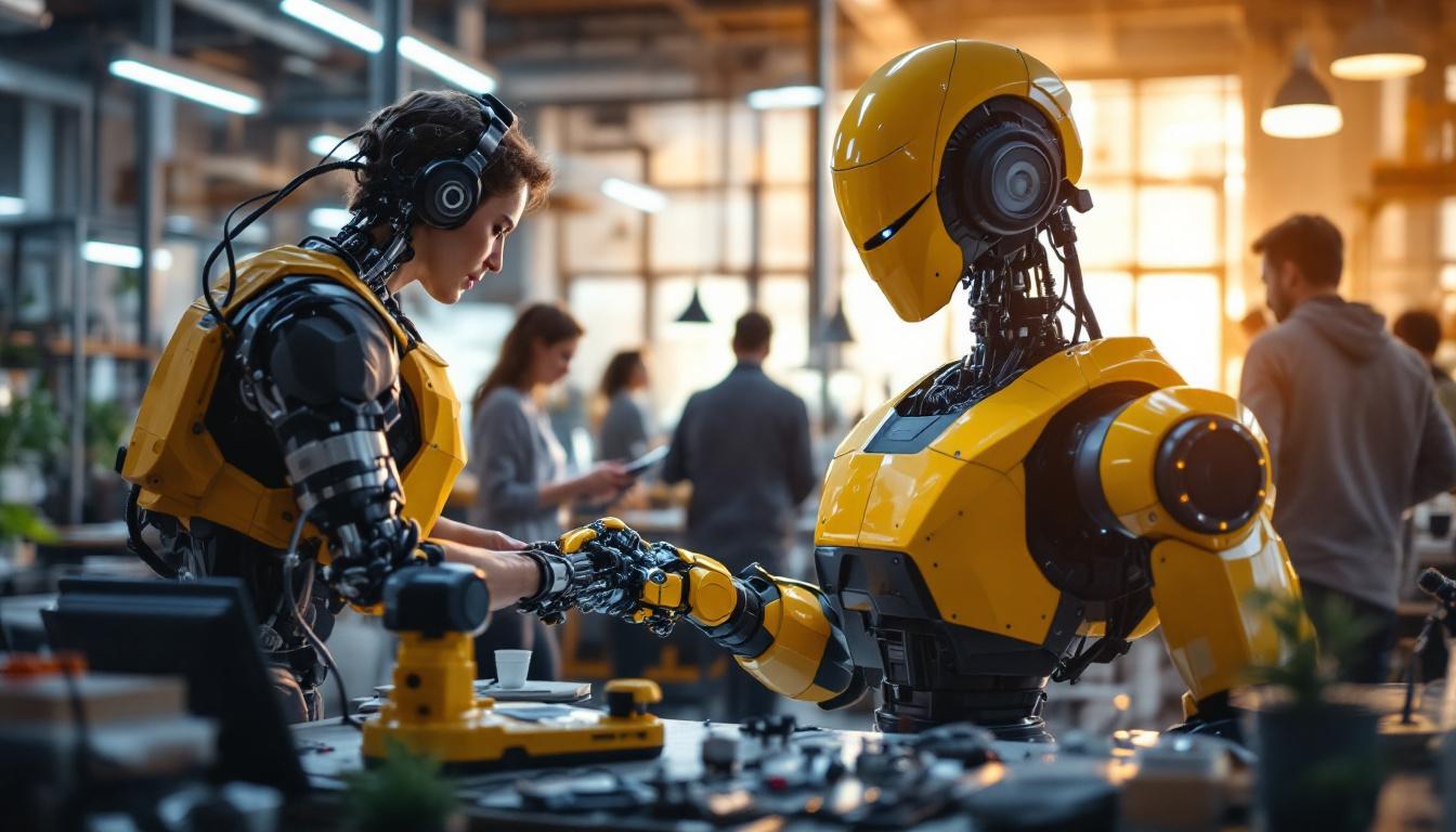 A photograph of a dynamic scene showcasing the intersection of technology and education
