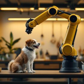 A photograph of a sleek industrial robotic arm in action