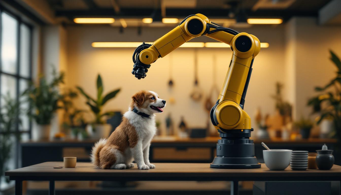 A photograph of a sleek industrial robotic arm in action